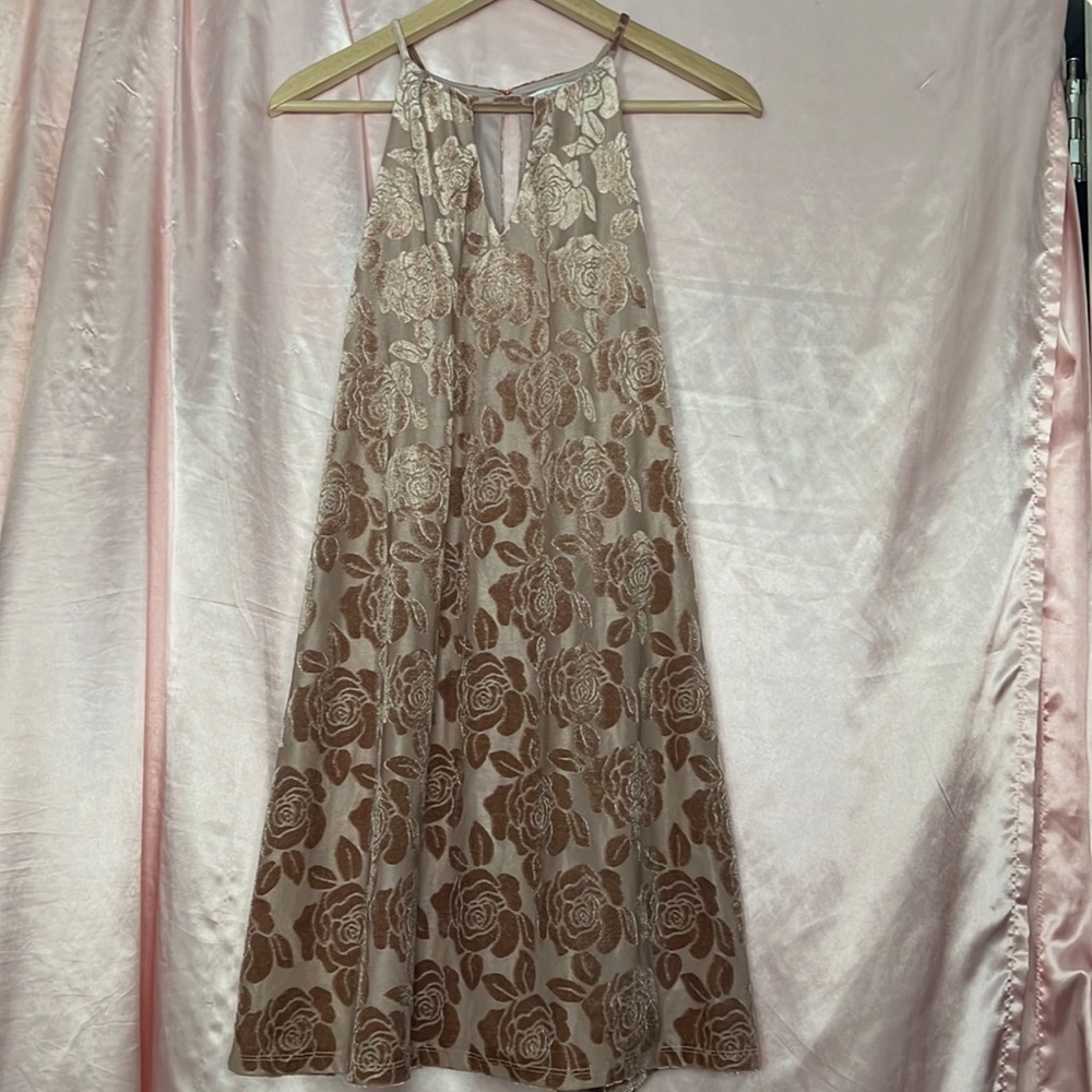 Candies Rose Gold Velvety Dress With Rose Pattern